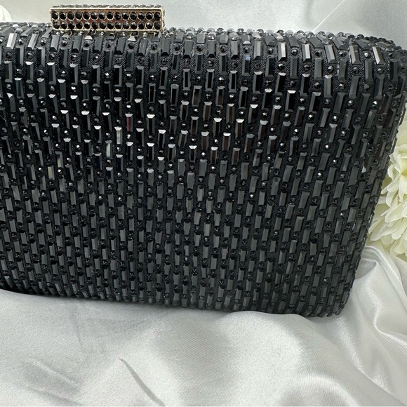 Black Beaded Evening Clutch – Formal Wedding Party Bag with Gold Chain NWT - Picture 8 of 15